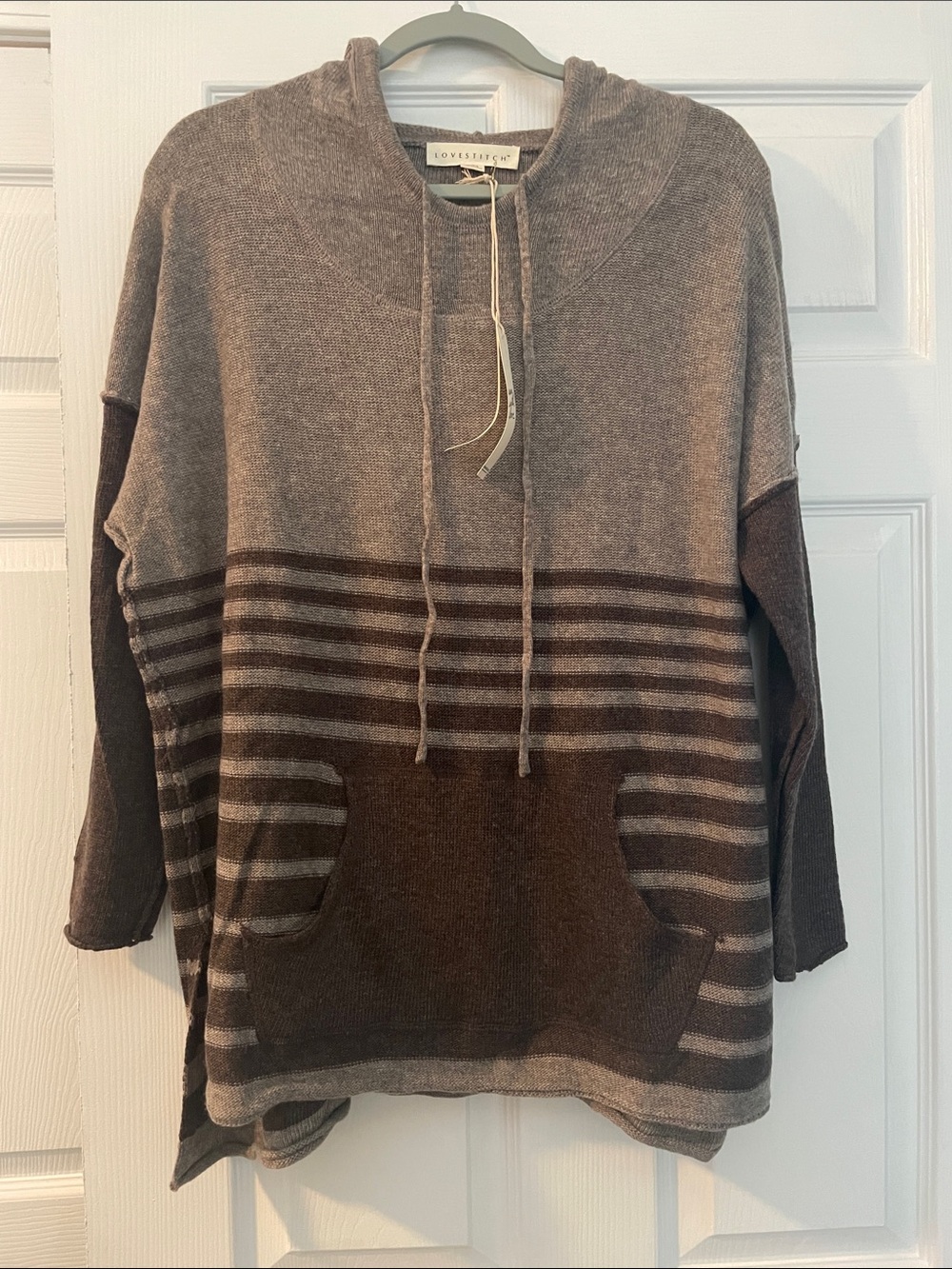 Love Stitch Two-Tone Brown Striped Hooded Sweater NWT